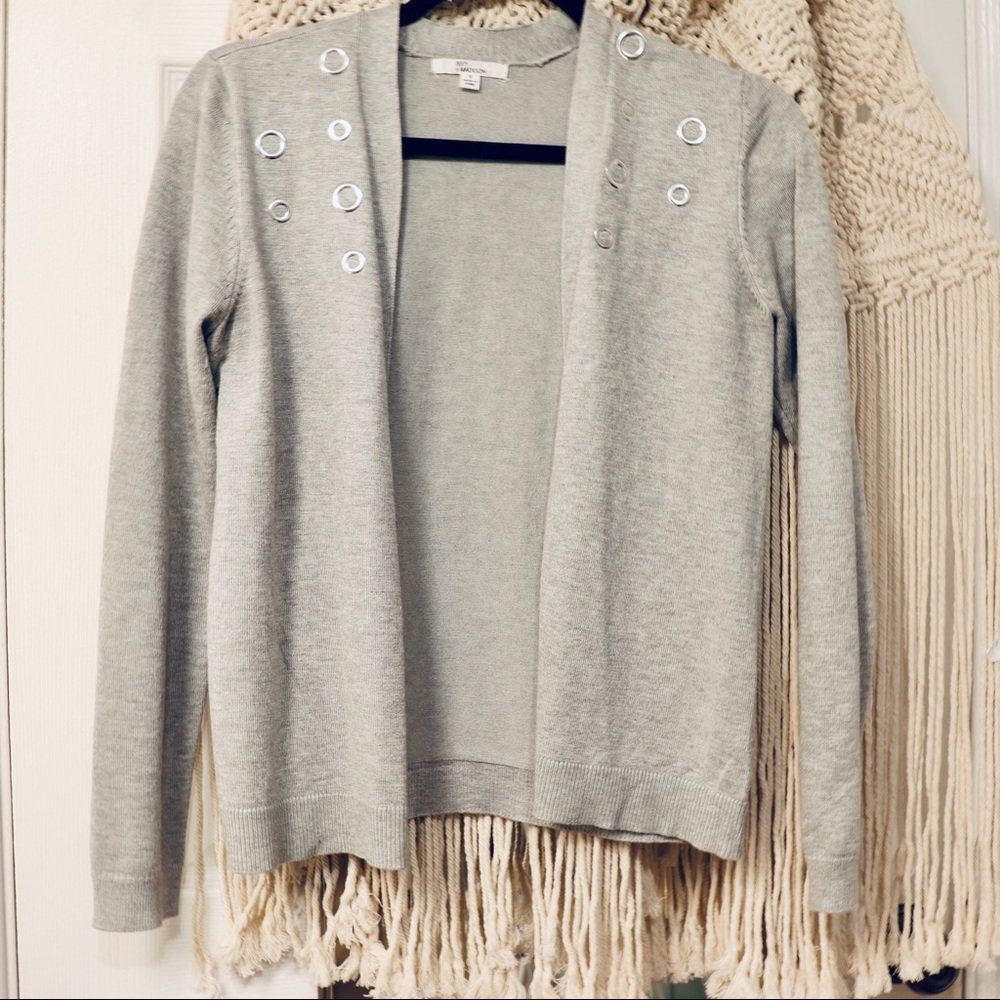 89th+Madison Light Grey Grommet Cardigan